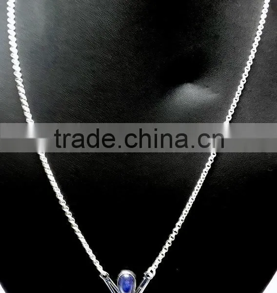 Tanzanite Pear Cabochon Necklace, 925 Solid Sterling Silver Necklace, Designer Natural Gemstones Necklace photo-2