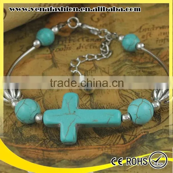 Silver Vintage Nature Stone Bead Bracelet, Cross Bracelet photo-3