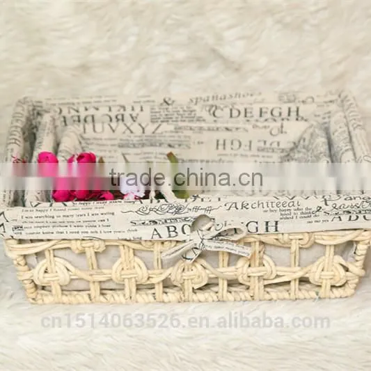 Set of 3 Cut Out Maize Weaved Storage Baskets With Lining