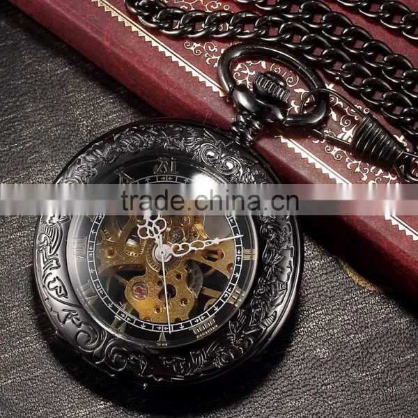 Vintage Transparent Mechanical Skeleton FOB Pendant Men Pocket Watch photo-2