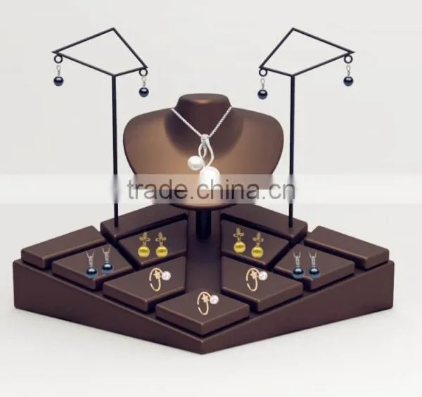 Custom Design Jewelry Decoration Shop Earring Necklace Ring Leather Jewelry Display Set photo-3