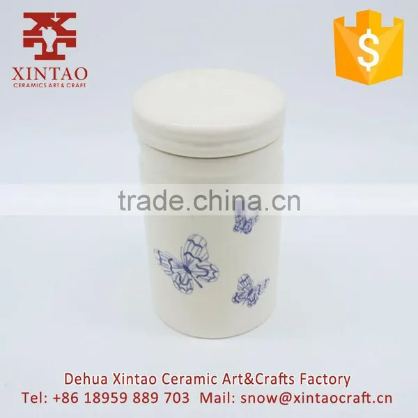Antique Butterfly Design Porcelain Ceramic Treasure Jewelry Box Round photo-3