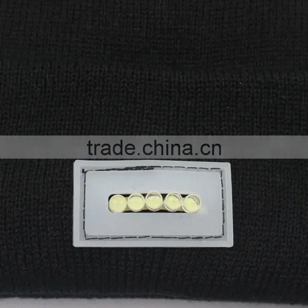 100% Acrylic Blank CC Beanie Winter Led Light Ski Knitted Hat Led Cap photo-5