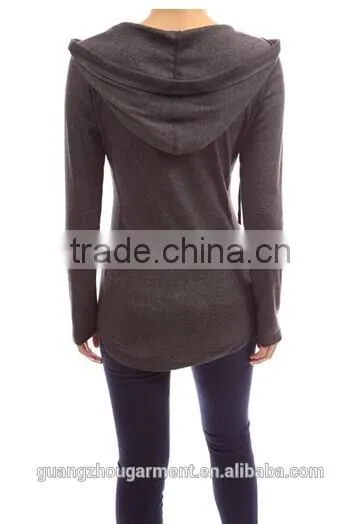 Cotton Hoodie Ribbed Sides Pocket Curve Hem Tunic Casual Top Adult Age Plain Crop Tops,long Sleeve Top,online Clothing Store photo-2