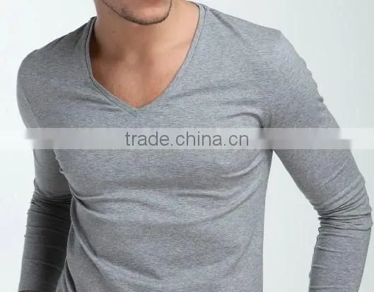 Men's Long Sleeve V-neck Pure Color Fashion R0026 photo-5