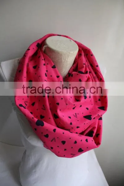 Pink Heart Infinity Scarf , Heart Printed Infinity Scarf, Neon Pink Scarf, Love Infinity Scarf photo-4