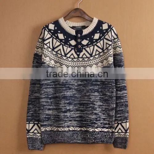 The Long Sleeve National Print Design Knitting Pullover Casual Men Knitted Sweater
