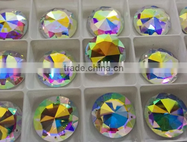Crystal AB Glass Flat Back no Hotfix Crystal Element Brilliant Round Flat Back Stone With Two Holes photo-4