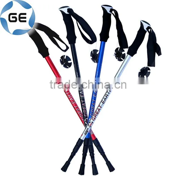 High Quality EVA Grip 3 Sections Telescopic Trekking Pole Outdoor Walking Alpenstock Aluminium Alloy Hiking Stick China