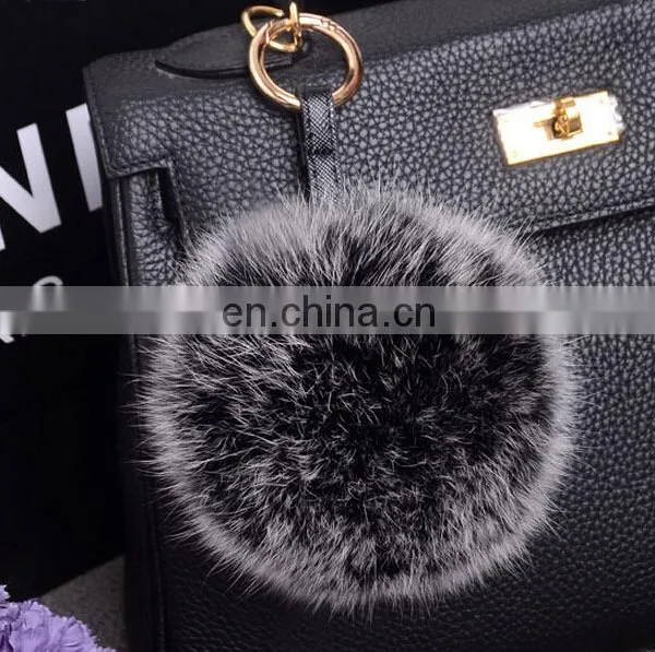 Factory Wholesale Multicolor and Fluffy Fox Fur Pom Pom Ball Keychain photo-2