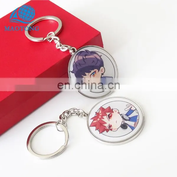 High Quality Zinc Alloy Metal Cartoon Round Shape Epoxy Logo Printing Keychain Custom Made Metal Keychains for Promotion photo-3