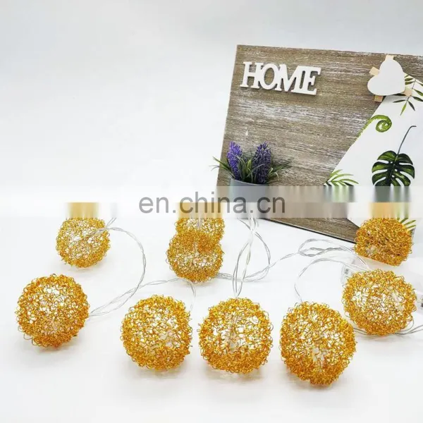 2020 New Golden Iron Wire Ball String LED Battery Metal Ball String Light photo-3