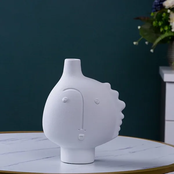 Abstract People Face Nordic Style White Ceramic Vase Three-Piece For Soft Decoration photo-4