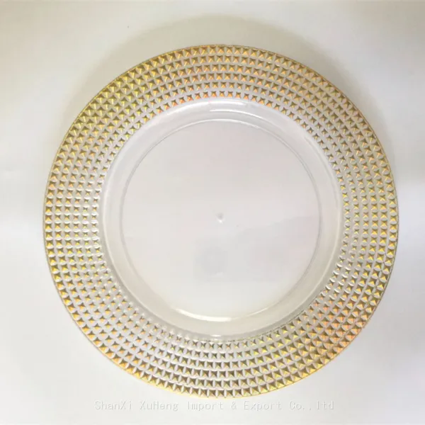 Wholesale Reusable 13 Inch Clear Acrylic Gold Beaded Charger Plates For Wedding Dinner photo-4