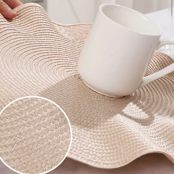 Wave Edge HOME COLLECTION Round 15 Inch Braided Woven Polypropylene Plastic Placemats (green ), Set of 4 photo-3