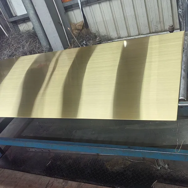 Hairline Gold Color Stainless Steel Sheet PVD Ti-Coated 1219x2438mm for Wall Panels and Elevator Decoration photo-2