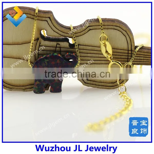 12*14mm Synthetic Elephant Opal Gems Pendant Gold Necklace For Wedding Dresses photo-2