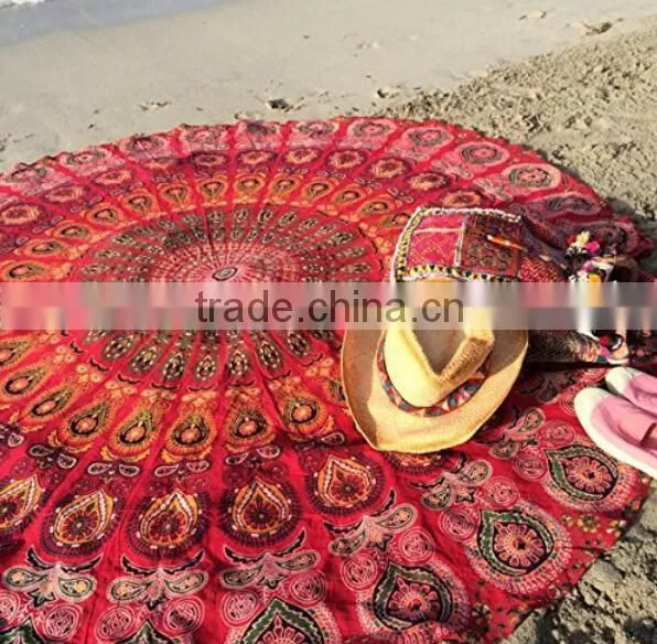 Foldable Indian Mandala Round Hippe Boho Cotton Wall Tapestry Tablecloth Throw Mat For Yoga Towel Beach Blanket photo-5