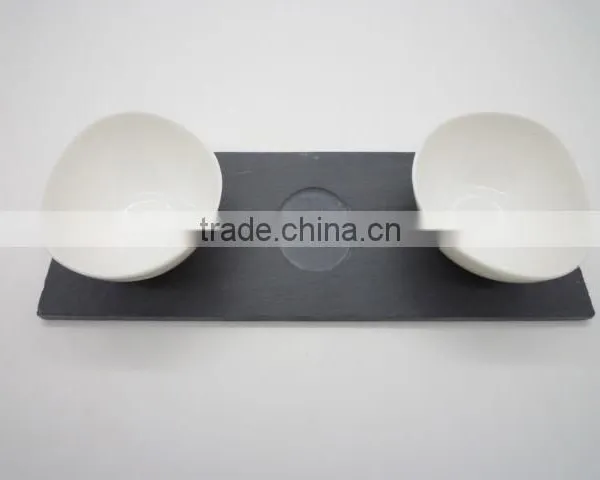 [factory Direct] 26.5x10cm Cut Edge Rectangle Slate Coaster With 3 Notches And 3 Cups Item BD-26P510D1AK photo-4