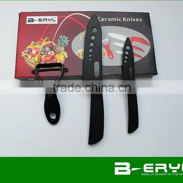 BERYL Black Blade 3pcs Set , Black Ceramic Knife Set 4"6"kitchen Knife+peeler+gift Box, 2 Colors ABS Handle photo-5