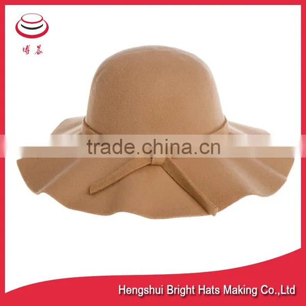 Women's Wide Brim Wool Ribbon Band Floppy Hat photo-4