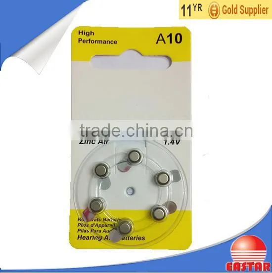 1.4V Hearing Aid Batteries A10 Zinc Air Button Cell For Deaf Aid/audiphone/hearing Amplifier