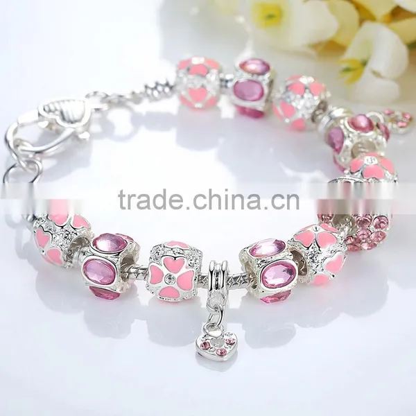 2016 Fashion Pink Alloy Glass Bracelet photo-3