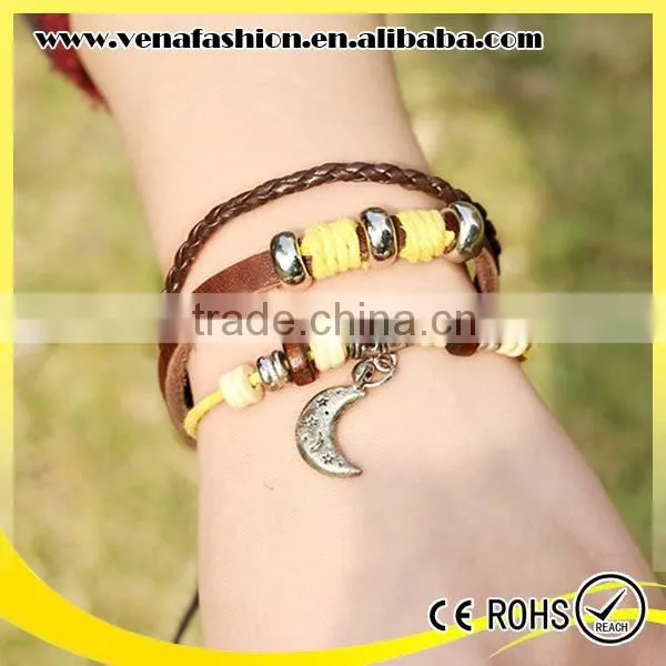Moon Multilayers Cheap Teen Leather Cuff Bracelet photo-4