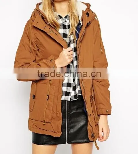 Ladies Hood Winter Coat With Faux Fur Lining Hood