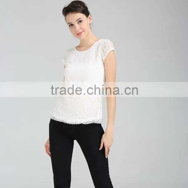 2016 Wholesale Women's Lace Blouse With Cap Sleeves photo-2