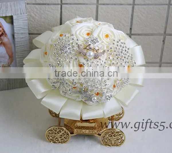 Wedding Bouquet Purple Pink White Roses Bridal Bouquet With Pearls photo-2