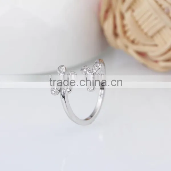 2015 Fashion 925 Sterling Silver Ring Twins Sunflower Desing Zircon Pave Setting Open Ring photo-4