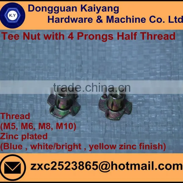 4 Prongs Tee Nut; T Nut (Half Threaded) for Furniture With Bright (White) /Blue /Yellow Zinc Plated; M5, M6, M8, M10 photo-2