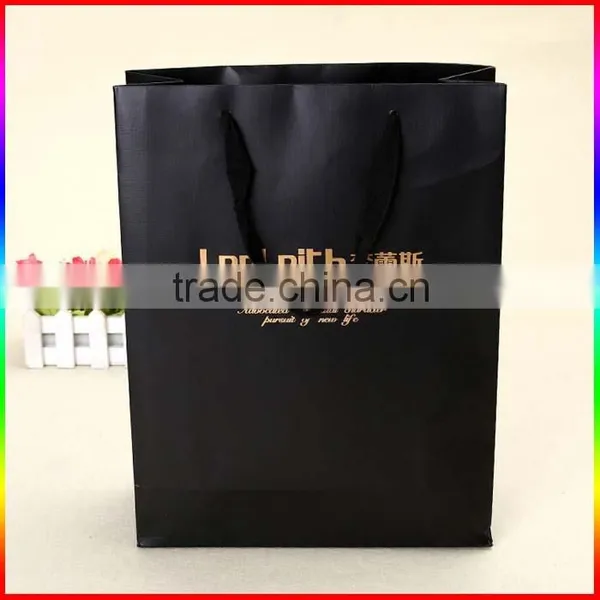 High Quality Matt Black Paper Bag Package With Gold Foil Printing photo-2