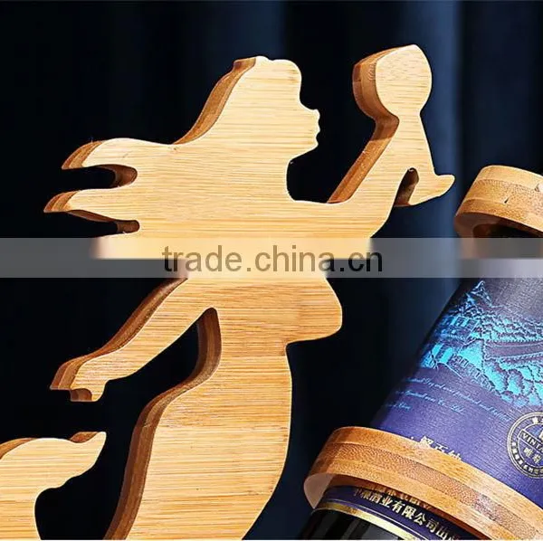 WR005/100% Bamboo Material Hot Sale Mermaid Shaped Folding Bamboo Red Wine Rack photo-4