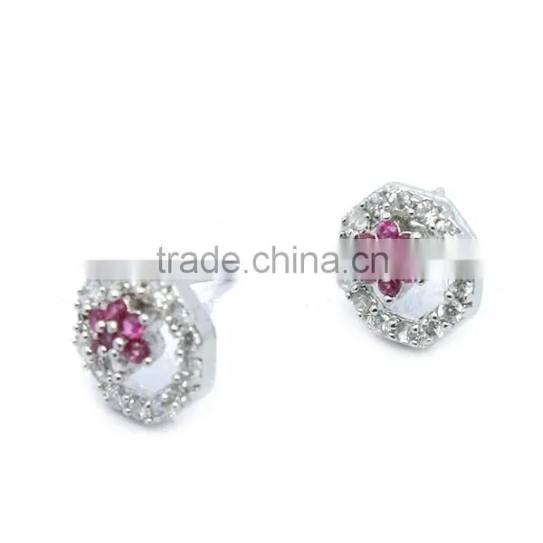 925 Sterling Silver Jewelry Fancy Flower Shape Ruby Stud Earrings Silver Jewelry photo-2