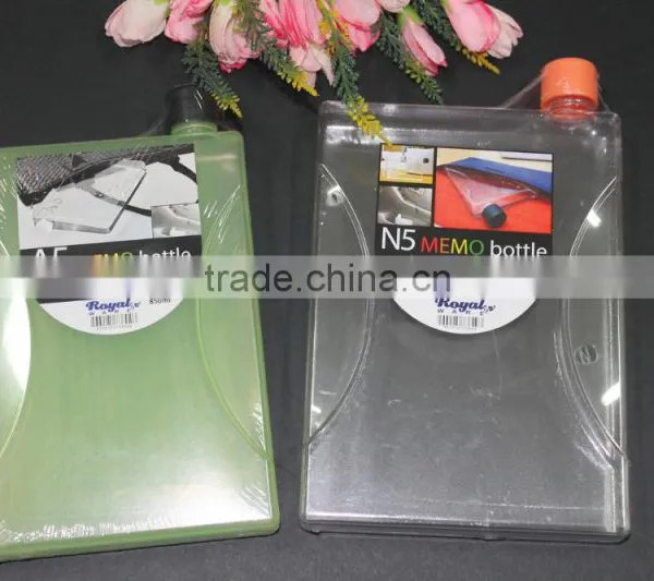 A5 850ml Flat Transparent Memo Plastic Water Bottle, N5 1000ml Flat Transparent Memo Water Bottle