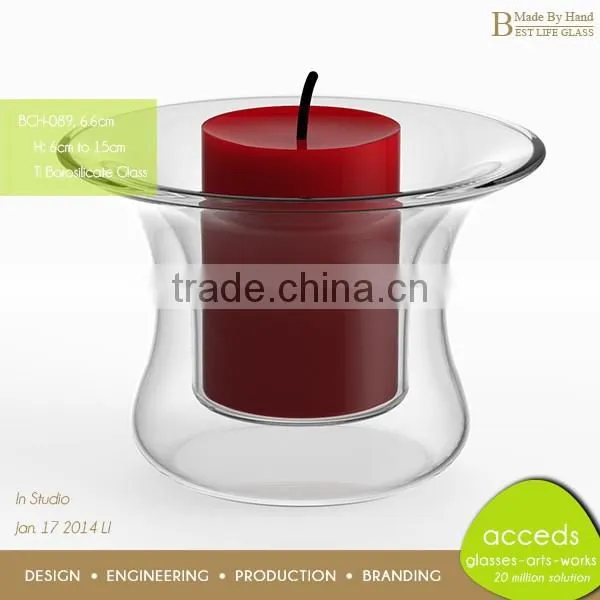 Hand Blown Custom Candle Holder / Tea Light Holder Glass Vase photo-2