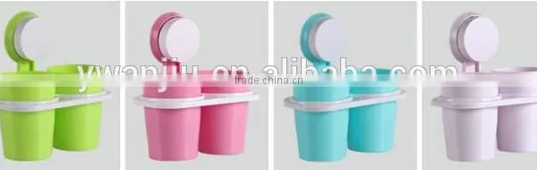 Sucker Hanging Plastic Two Cup Toothbrush Holder photo-5
