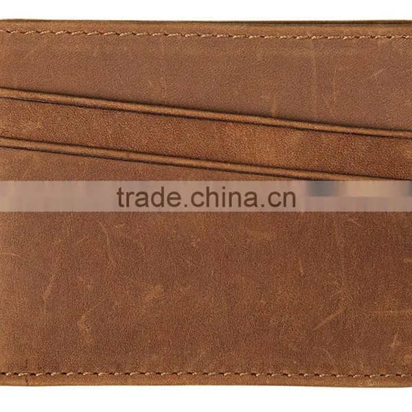 Handmade Men's RFID Blocking Crazy Horse Leather Slim Front Pocket Wallet Card Holder photo-3