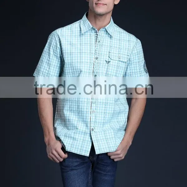 Fashion Short Sleeve Casual Design High Quality 100%Cotton Check Men Shirt
