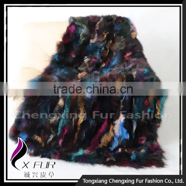 CX-D-124 Colorful Hand Patchwork Thick Genuine Fox Fur Rug Rugs photo-4