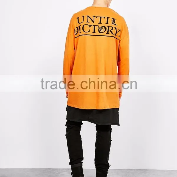 2016 Christmas Long Sleeve T-shirt Wholesale Orange Big Size Apparel Custom Made Mens Over Size Longline Tshirts photo-2