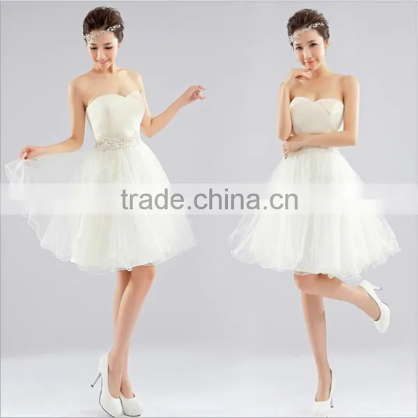 2017 Bridesmaid Short Dress Paragraph Shoulder Halter Sweet Dress Bride Lace Drilling Shoulder Wedding Dress photo-4