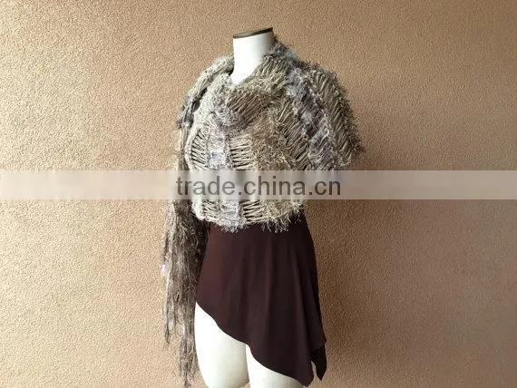 Blanket Scarf Style of Warm Shawl, Large Shawl, Beige Shawl Hand Knit for Women With Black, Ivory Off White, Taupe Shawl, Fring photo-4