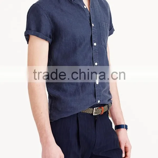 2015 SHORT-SLEEVE IRISH LINEN SHIRT Costume Slim Fit photo-2