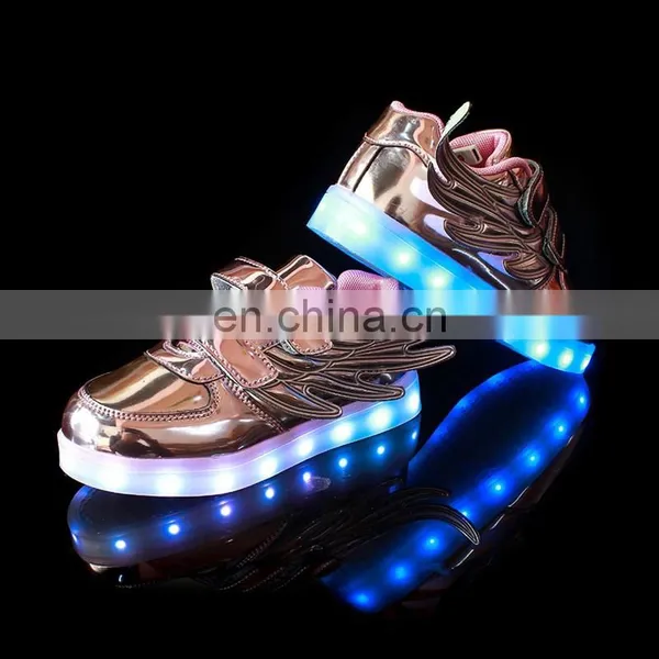 Wholesale Hot Sell Mirror-PU Leather Led Light up Kids Wings Shoes Children Led Shoes Sneakers With USB Rechargeable photo-6
