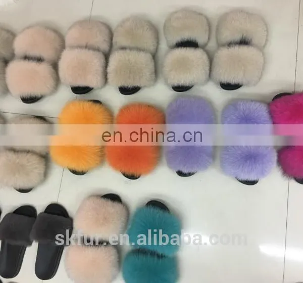Factory Wholesale Long Hair and Soft Real Fox Fur Slides for Women photo-6