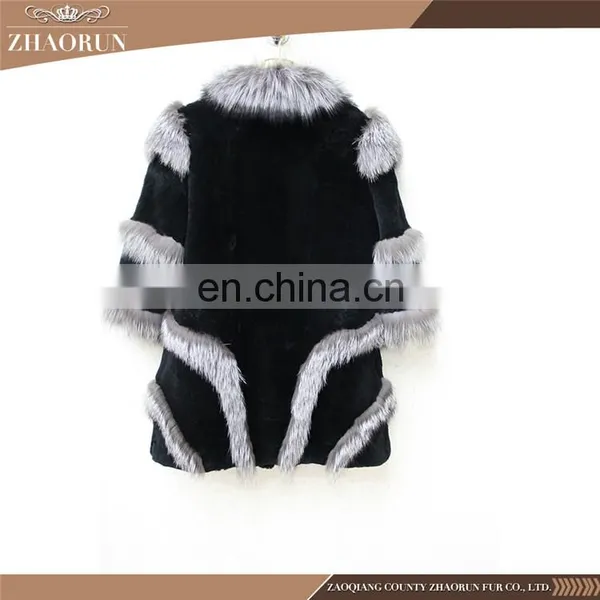 Genuine Rex Rabbit Fur Coat With Fox Fur Trim Real Rex Rabbit Fur Parka photo-2