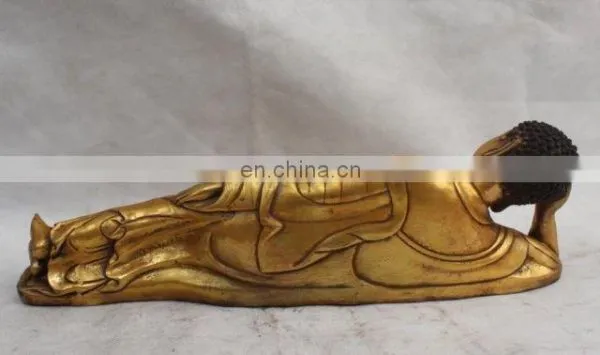 16" Chinese Tibet Buddhism Bronze Gilt Sleep Shakyamuni Sakyamuni Buddha Statue Reclining Buddha Statue Brass ART WholesalE photo-3
